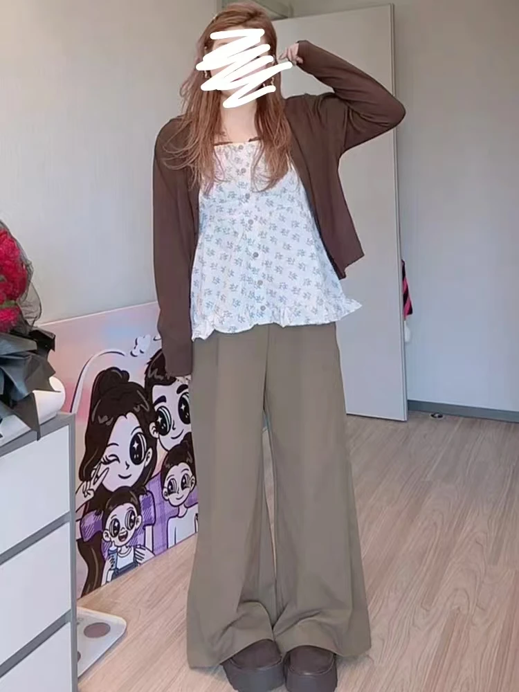清妍碎花吊带背心外搭阔腿裤秋季新显瘦宽松大码套装90279