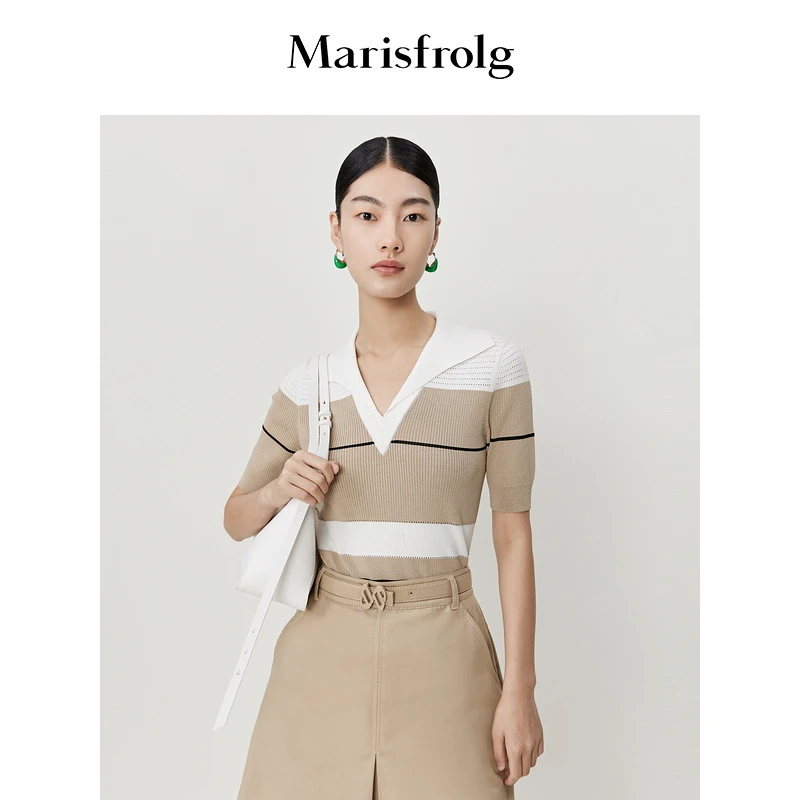 【晨晨甄选】Marisfrolg/玛丝菲尔针织撞色针织衫A1CX2822M