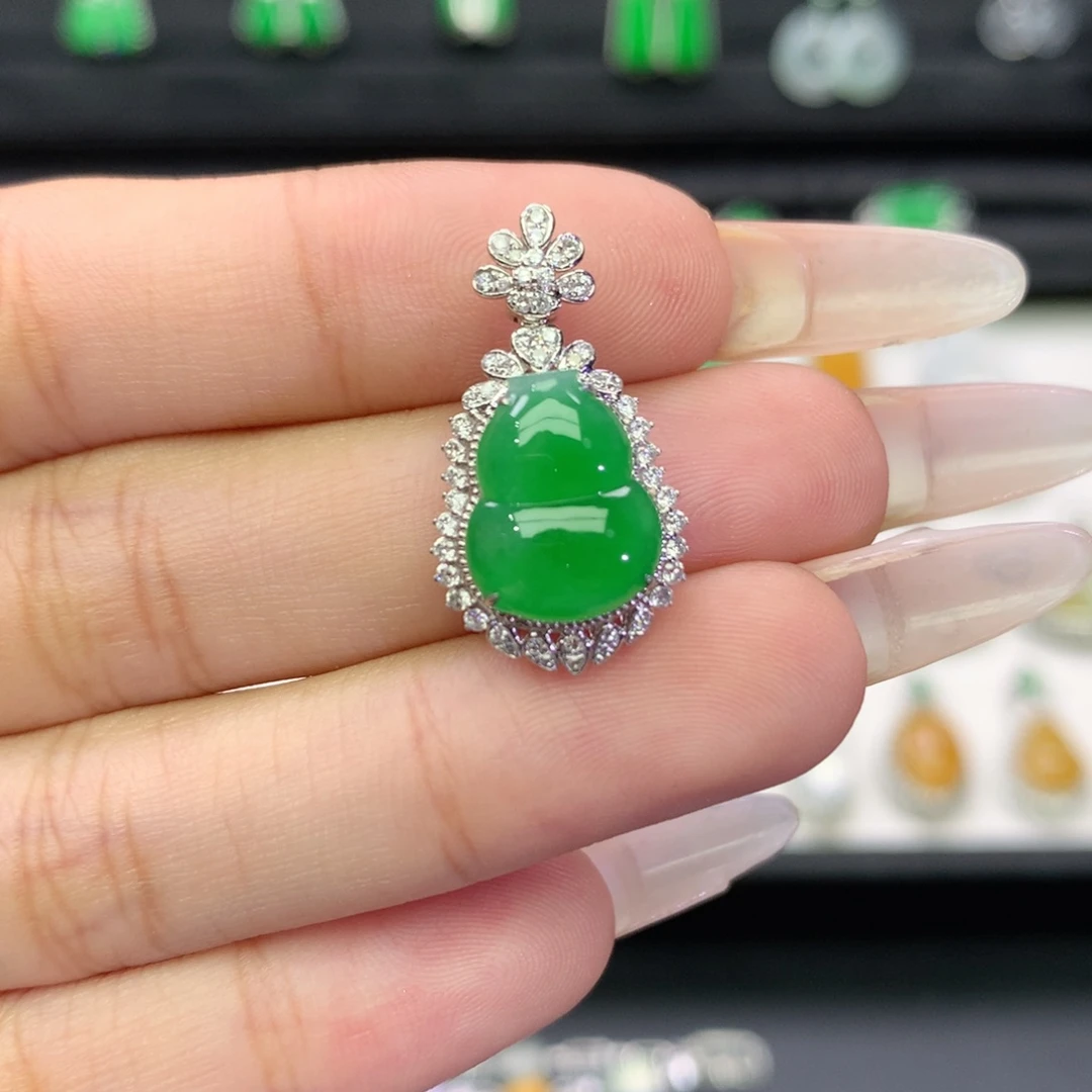 翡翠18K金镶嵌吊坠(不含链)