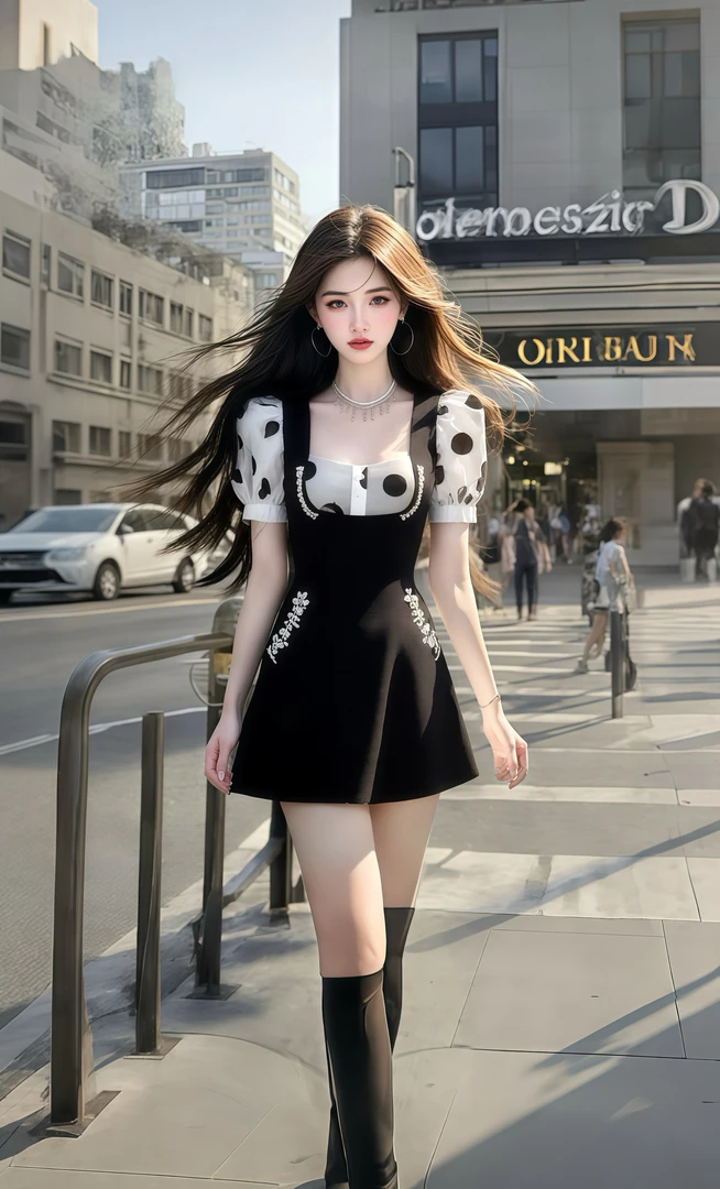 夏季新款显瘦清冷贵气感穿搭独特绝美漂亮波点衬衫背带裙气质拼接