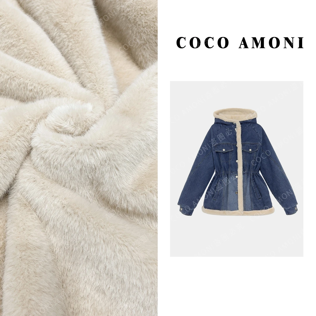 高级感收腰牛仔上衣时尚潮流加厚显瘦连帽外套AB908