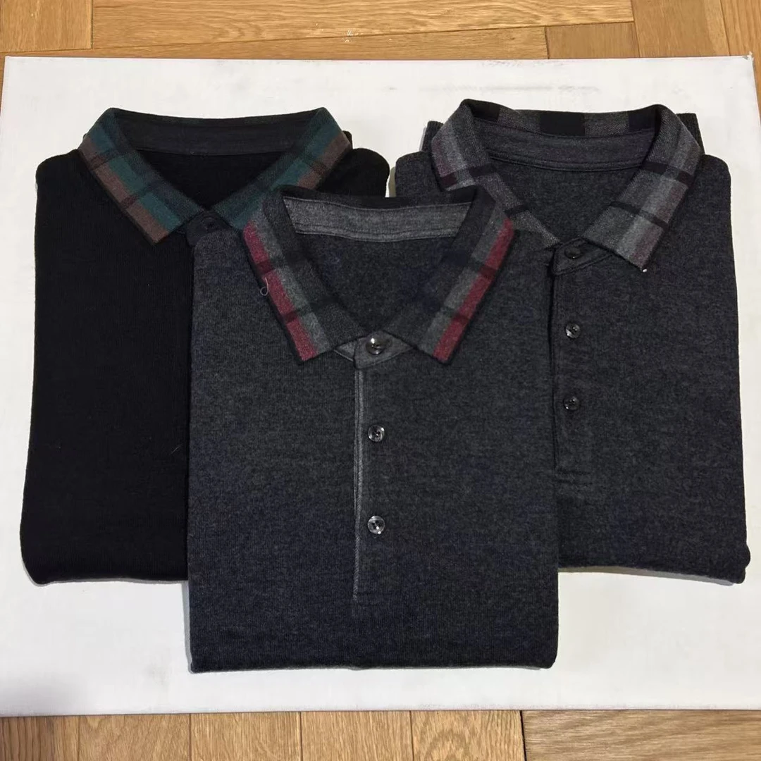 82 春秋时尚100%绵羊毛POLO衫男士 翻领条纹羊毛衫