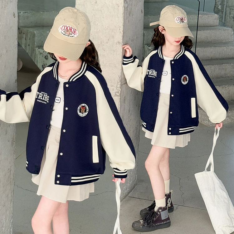 女童棒球服休闲外套2025秋装新款6-12岁15岁宽松刺绣潮流洋气上衣