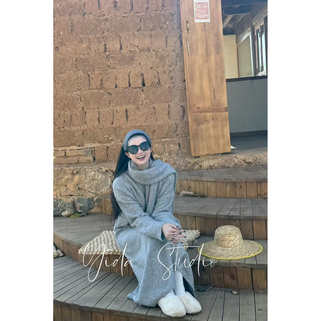 YIDA【灰系智性】温柔慵懒风毛衣+半身裙套装（送围巾）