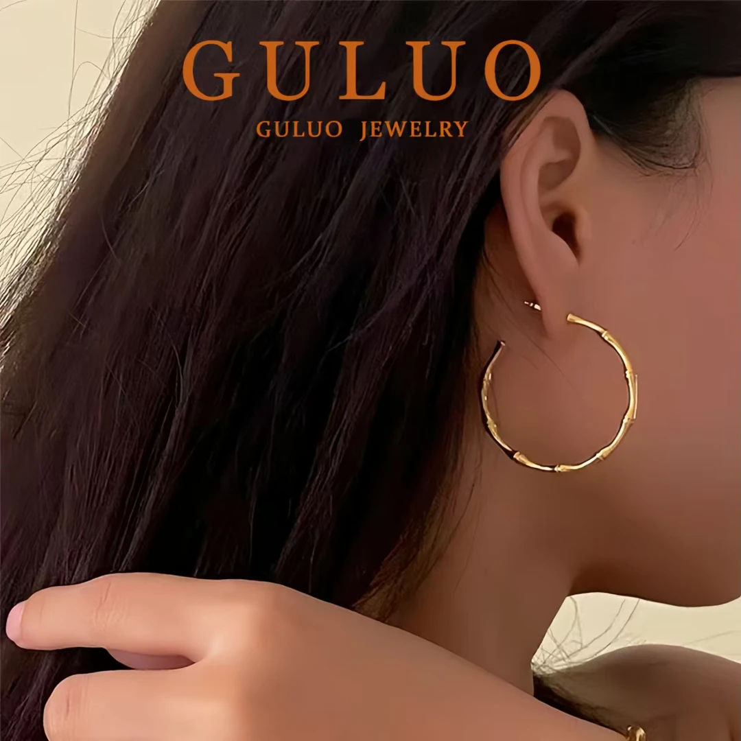 合金耳饰 金色竹节耳圈4mm轻奢百搭小众气质耳环ins冷淡风1543