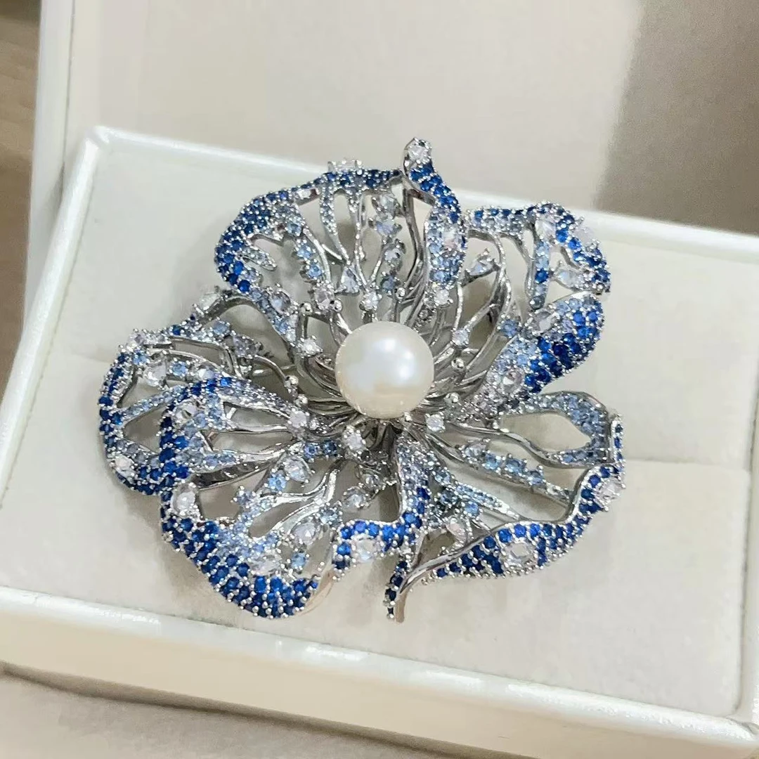 kasiya/卡思雅 铜合金锆石胸针 时尚轻奢蓝色海棠花朵胸针