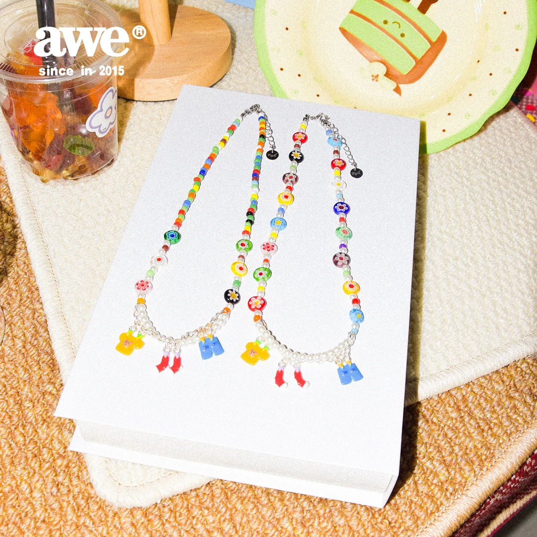 AWE 钛钢项链 张杰汪苏泷同款创意彩色琉璃珍串珠锁骨链女小配饰
