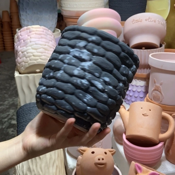 15×15泼墨石头盆 粗陶1个