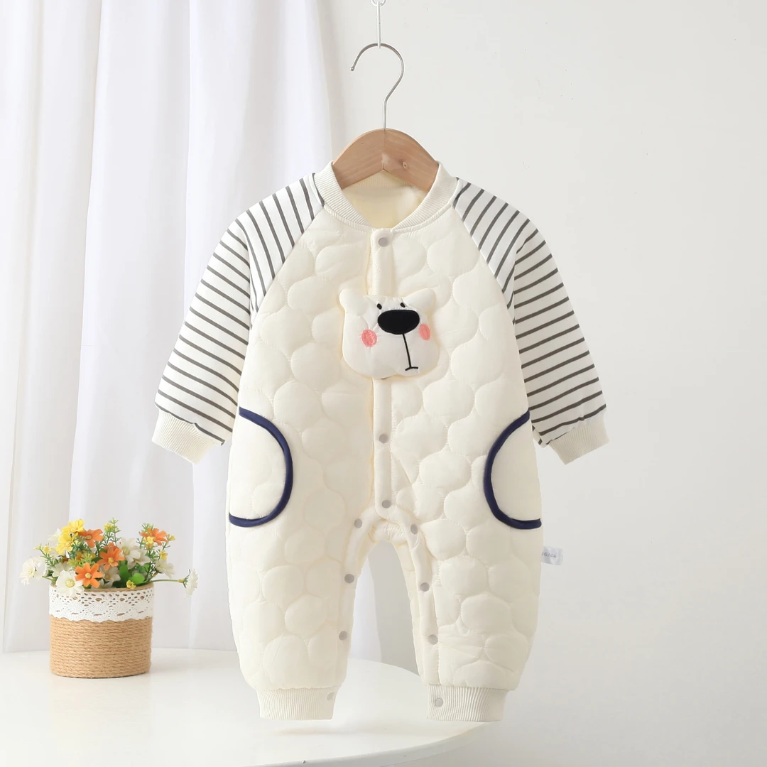 新生儿冬装衣服外出爬爬服保暖婴儿夹棉连体衣加绒宝宝保暖哈衣