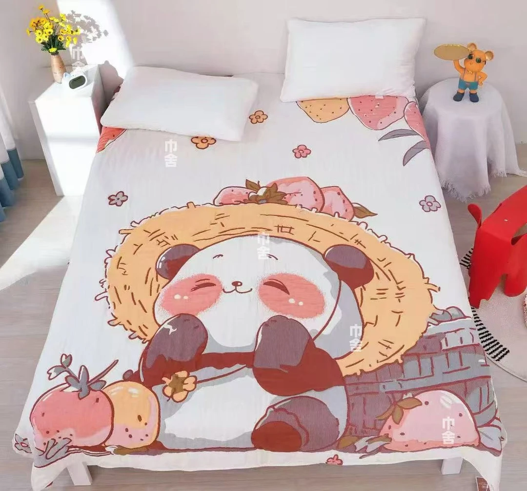 【丰收熊猫】200*230cm 新疆棉A类 柔软亲肤卡通泡芙被 F