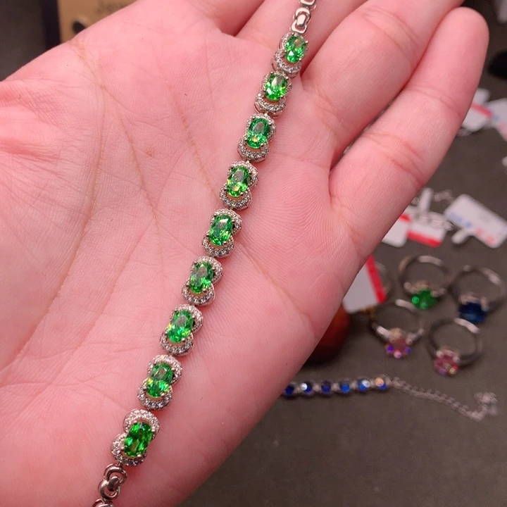 石榴石（沙弗莱）银S925镶嵌手链