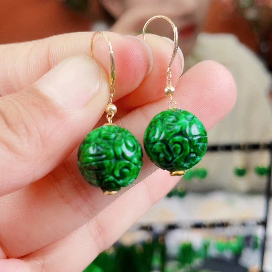 翡翠18K金镶嵌耳饰