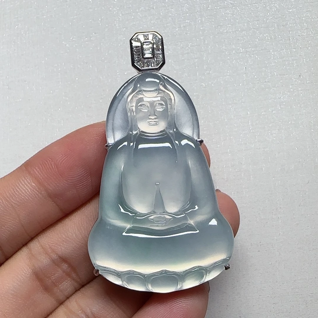 翡翠18K金镶嵌吊坠(不含链)观音