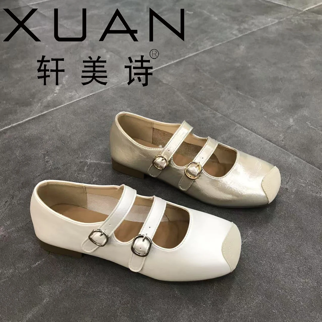 522A50333夏季新款2025年舒适平底百搭浅口软皮玛丽珍鞋女