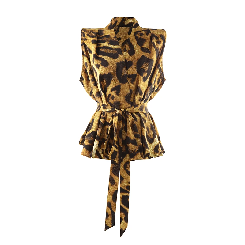 夏季新款复古豹纹设计感无袖上衣女收腰无袖背心小衫SHBZXW917803