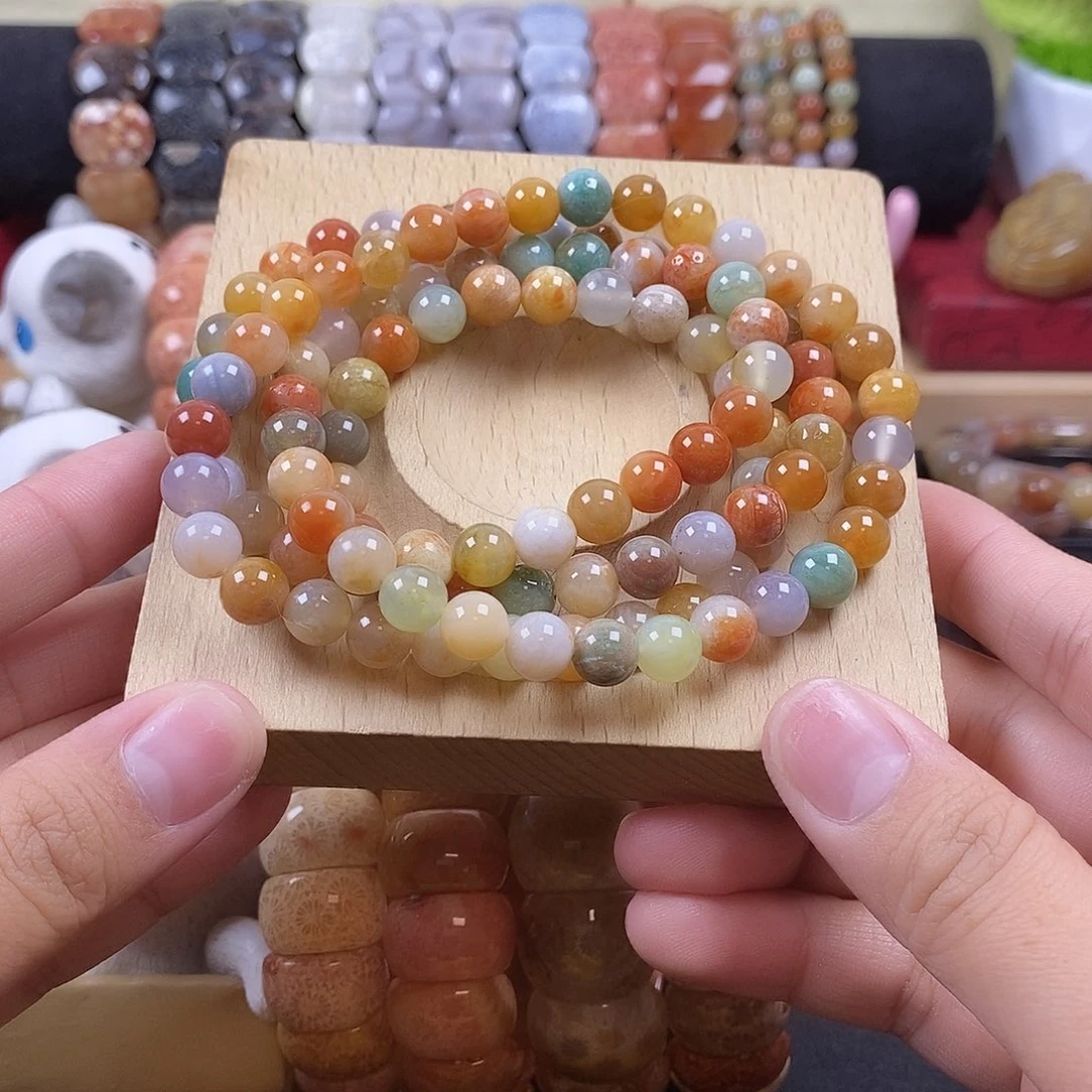 硅化珊瑚（珊瑚玉）未镶嵌手牌彩冰 108颗 5