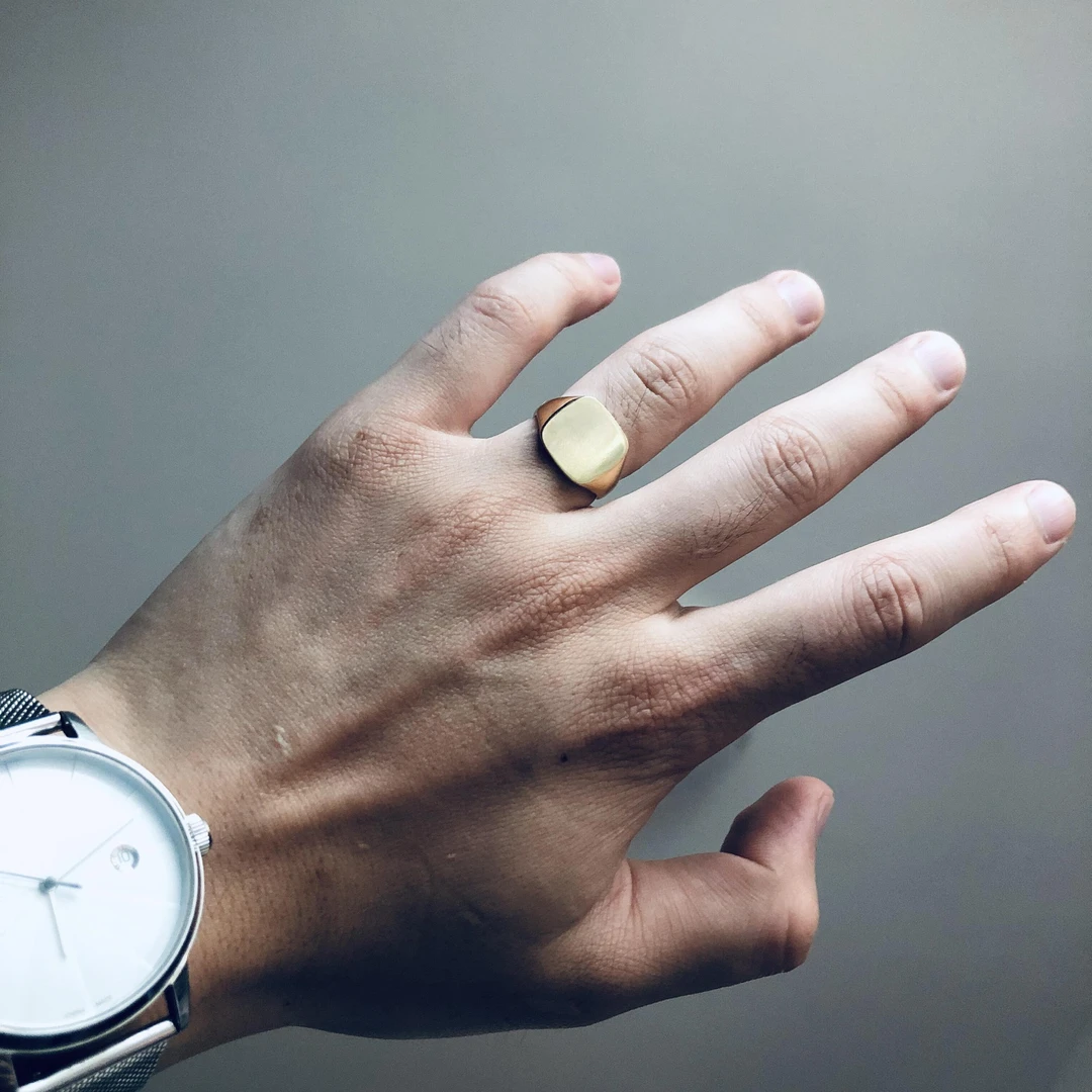 戒指男士款商务偏财转运简约复古金色vintage指环百搭韩版