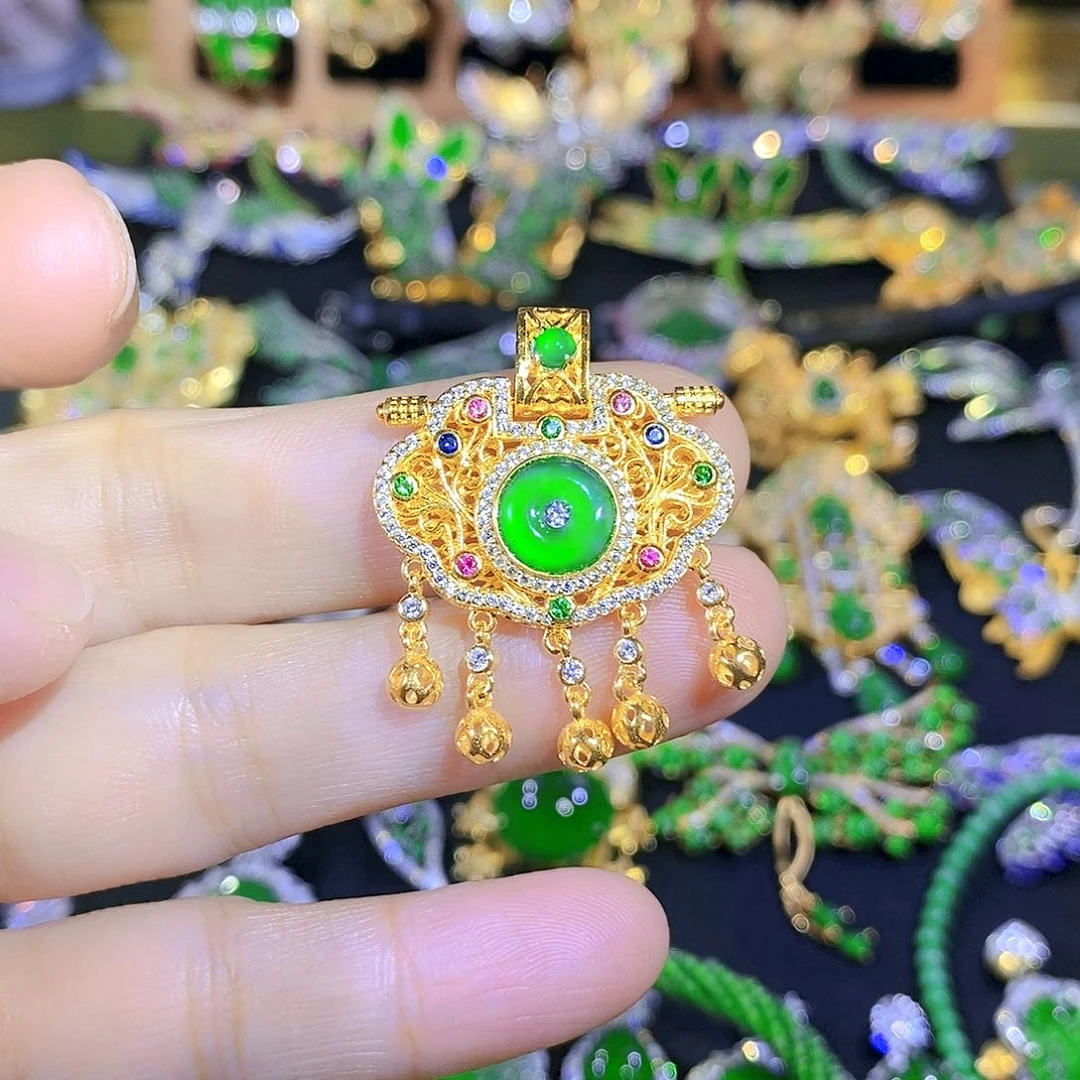 吊坠(不含链)银S925镶嵌翡翠