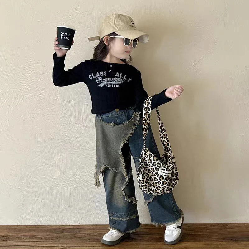 950女童春款新款牛仔裤个性潮流