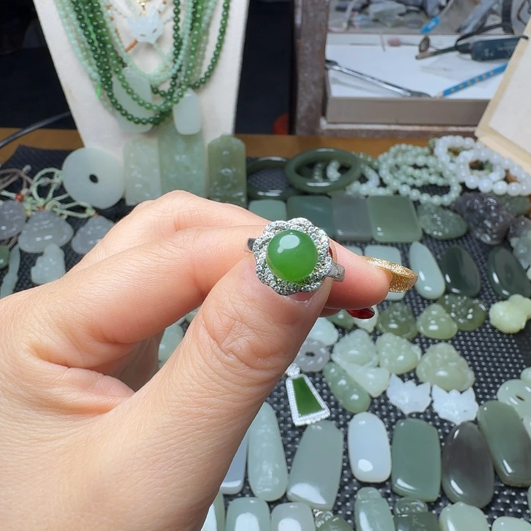 和田玉（碧玉）银S925镶嵌戒指