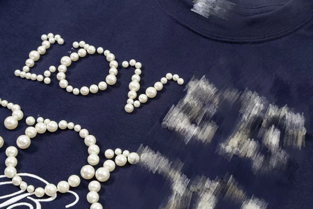 2025sGOOD珍珠标语时尚高级感短袖明星网红同款高克重宽松情侣T恤