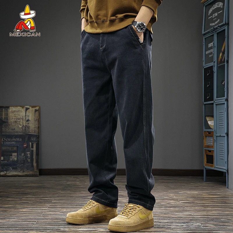 Mexican/稻草人秋季潮牌高级感休闲裤男款宽松弹力直筒裤简约长裤