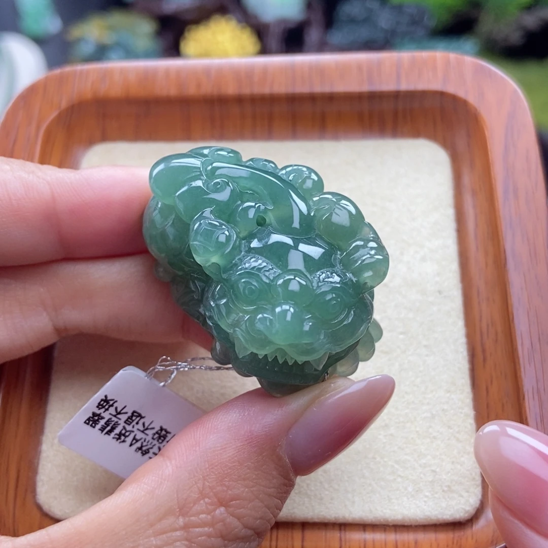 颈饰未镶嵌翡翠A4 湖水绿含珠貔貅