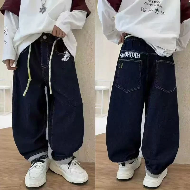 秋上新-2025新款男女童超酷个性原色牛仔裤软牛仔长裤百搭时尚潮