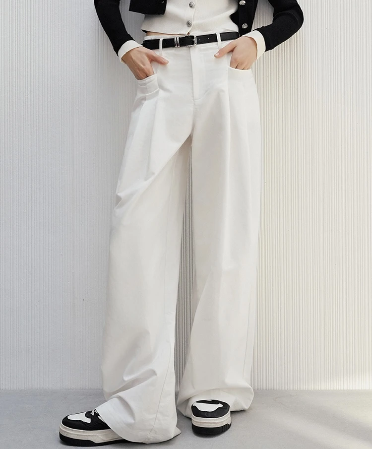 艾诺丝商场同款慵懒风高腰休闲直筒长裤3035