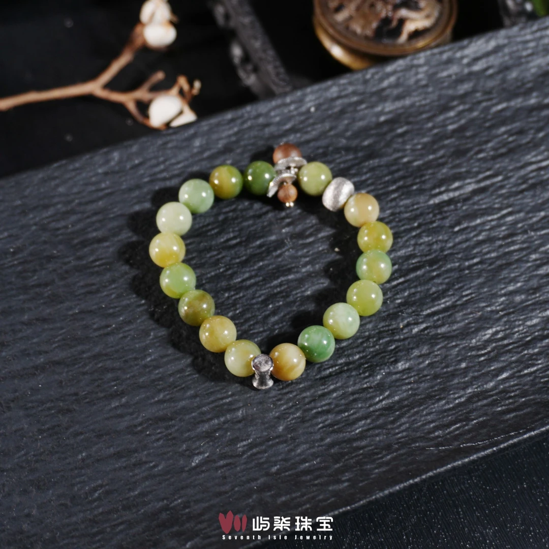 F095 和田玉银925镶嵌 黑羊洞8mm珠黑银片手串多样性发一