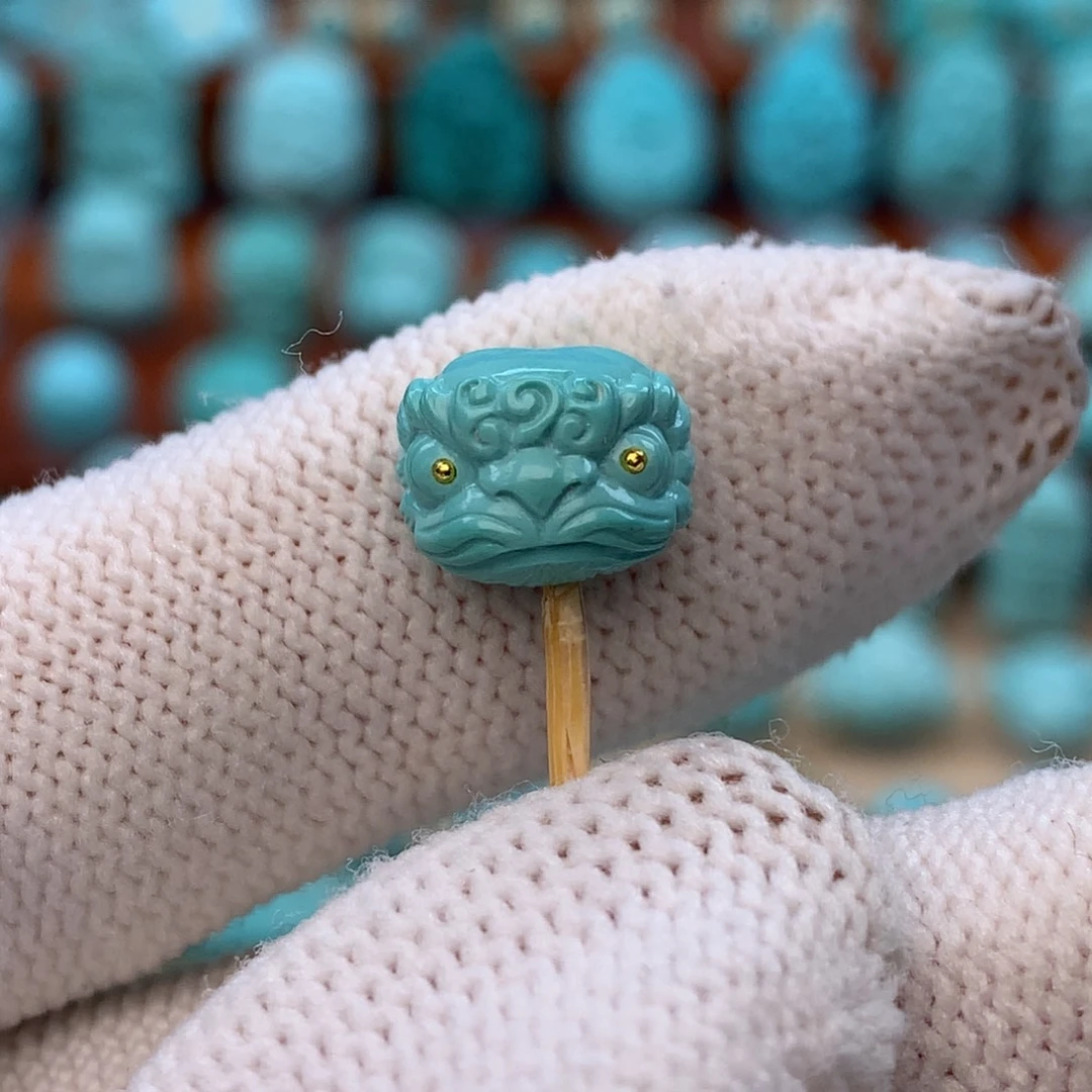 未镶嵌绿松石绿松石醒狮扣子