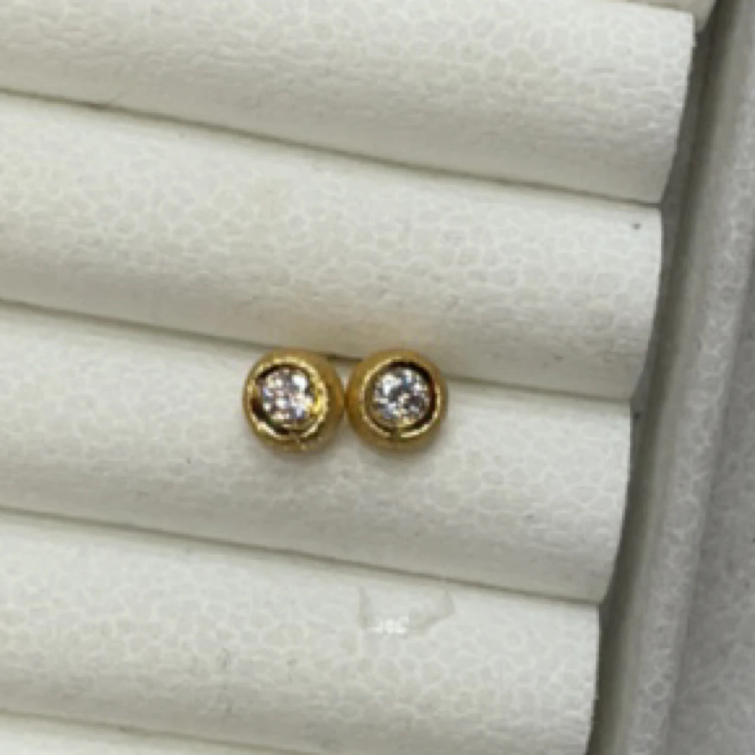 铜合金耳饰 25071 白石拉丝圆形耳钉 金色底