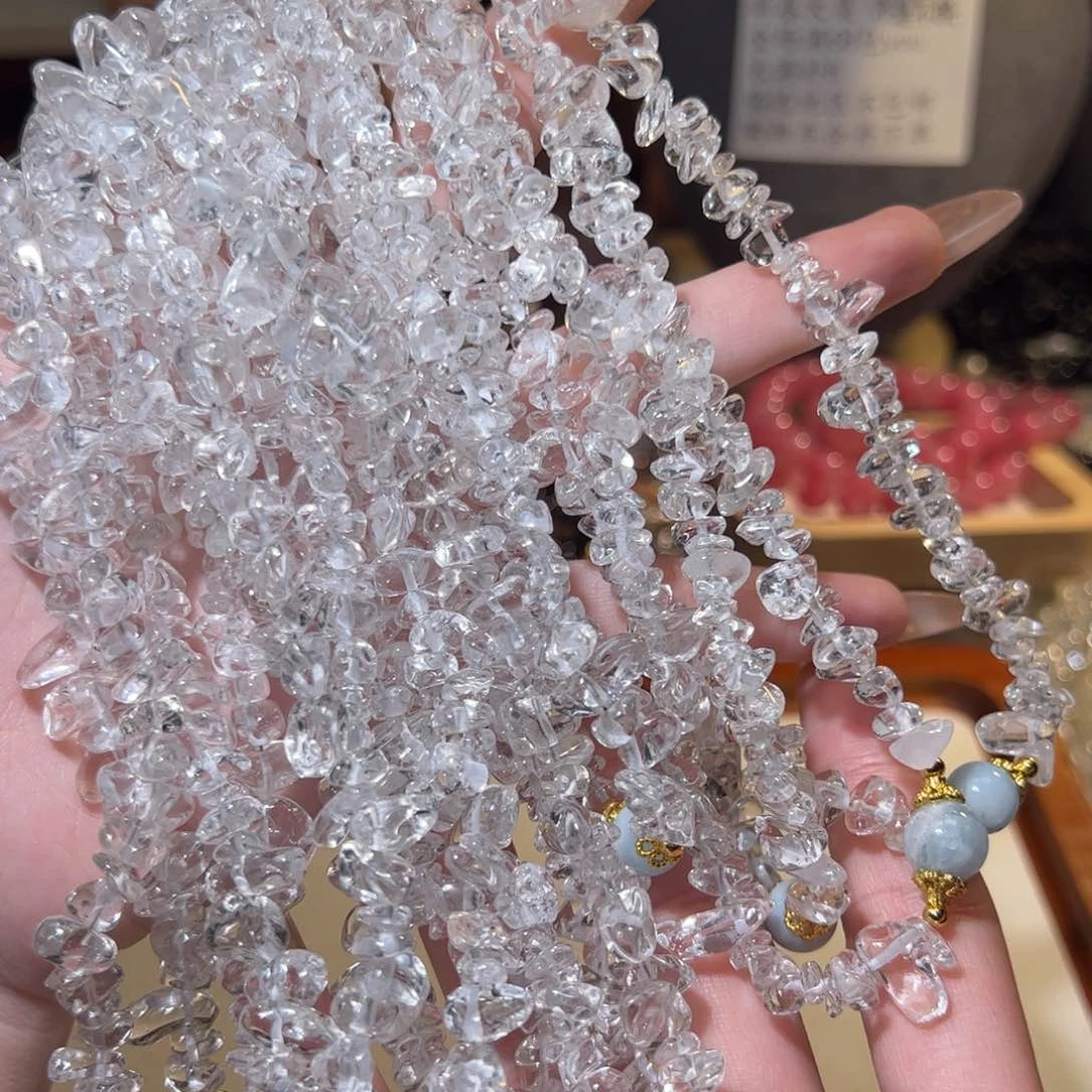 水晶手链未镶嵌白水+海蓝宝碎石手机链A14