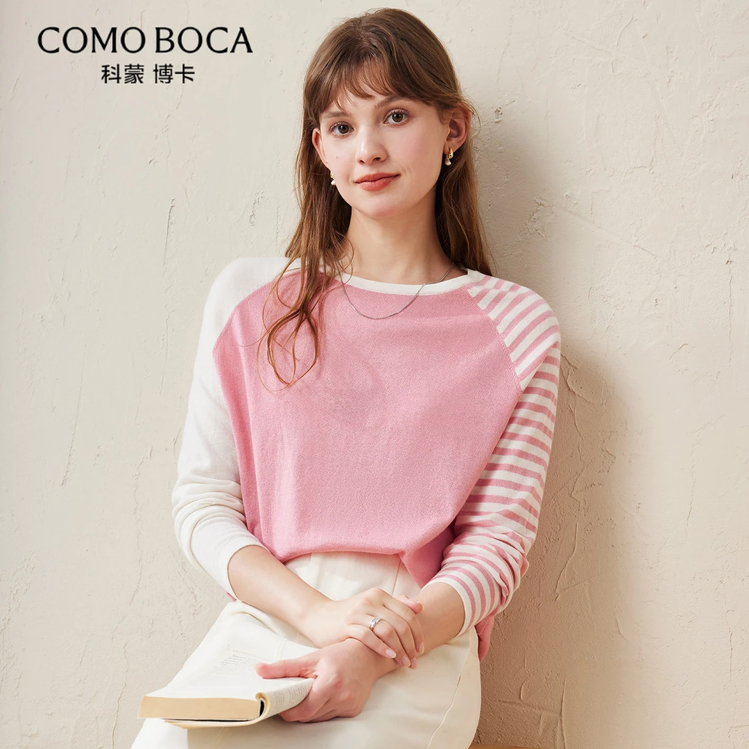 COMOBOCA/科蒙·博卡100%绵羊毛秋冬圆领休闲针织撞色上衣KSS1394