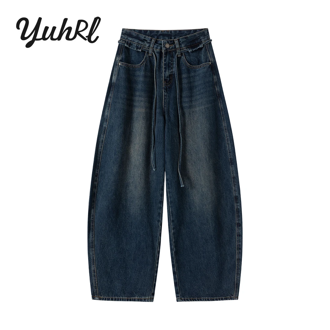 【遇幻YUHRL】秋季设计师款休闲混色弯刀牛仔裤#25198