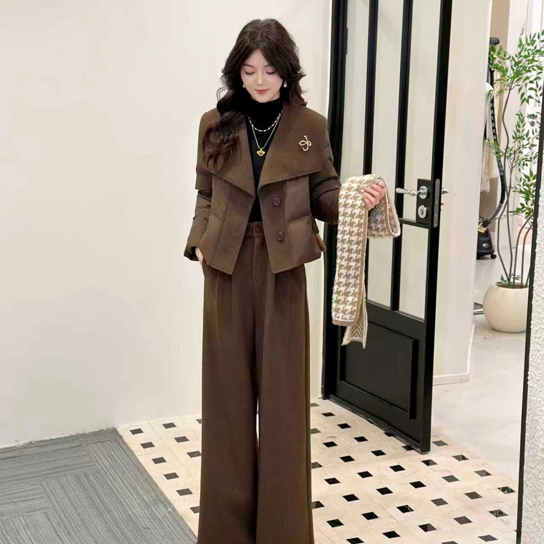 【达人专属】2025冬季新款显瘦时尚百搭【加棉上衣+裤子】套装