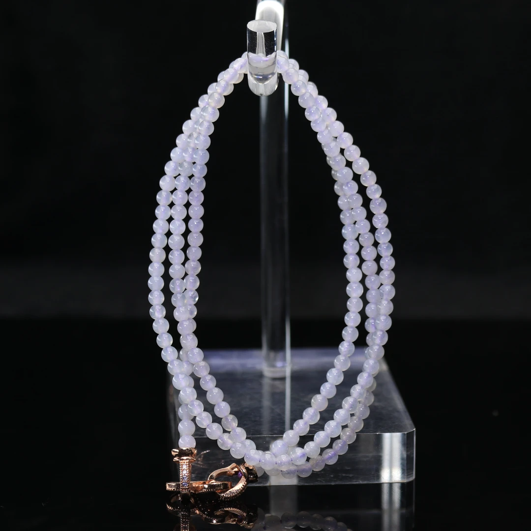 8天然缅甸翡翠A货冰紫珠串/800698/上海嘉禾拍卖