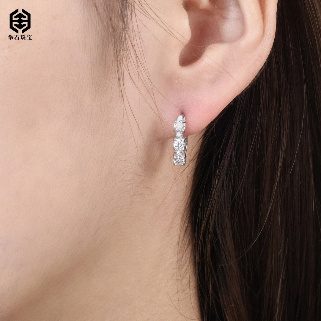 925银莫桑石银制品 【举石饰品】X0216-9819-0169莫桑钻耳饰（一对）H