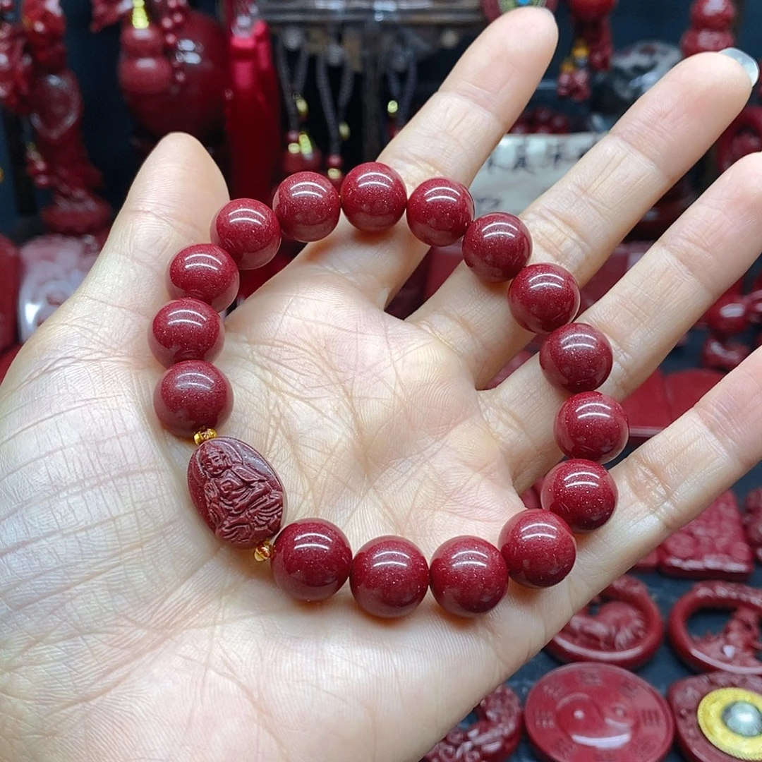 小***）天然辰砂12毫米阿弥陀佛手链