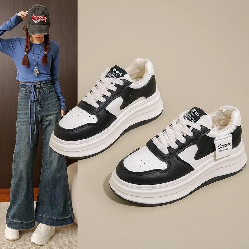 踩屎感小白鞋女2025春秋新款小个子增高女鞋学生皮面网红休闲鞋