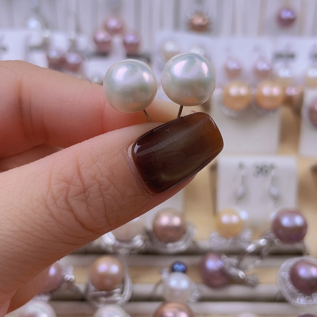 银S925镶嵌耳饰淡水珍珠