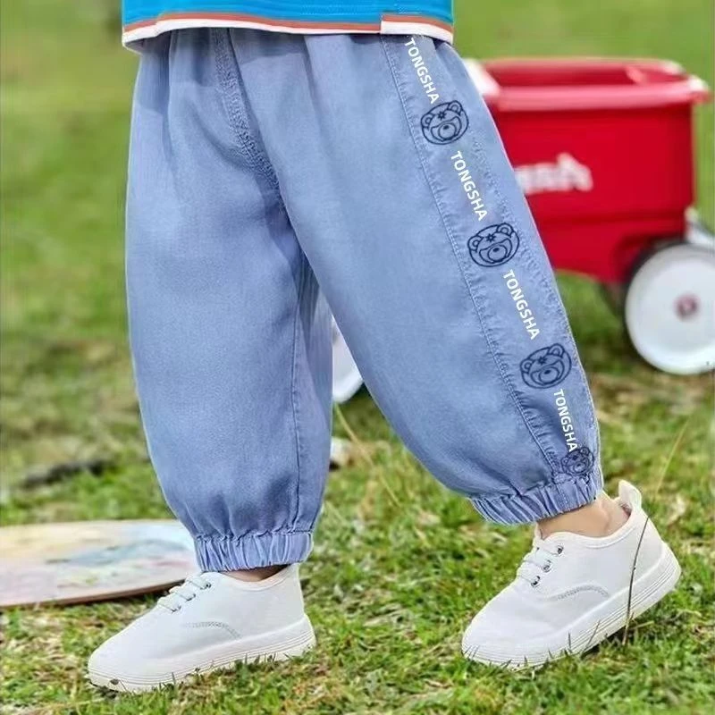 儿童天丝牛仔裤防蚊裤夏季薄款男女宝宝宽松休闲运动裤子小童超软