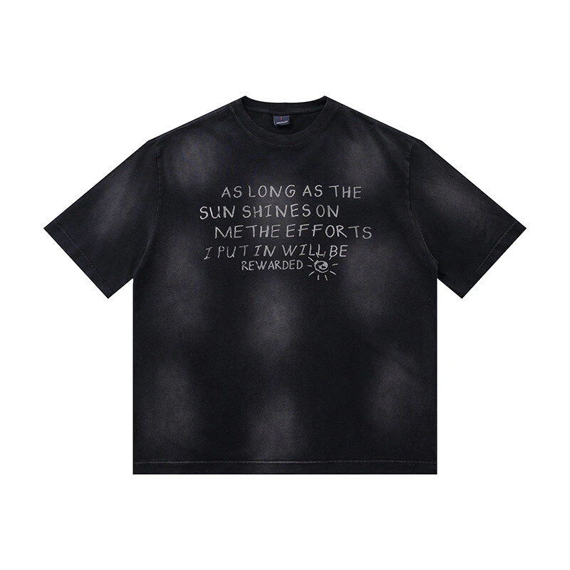 REKNAT美式重磅水洗夏季320克重磅洗水英文印花T恤纯棉半袖1257