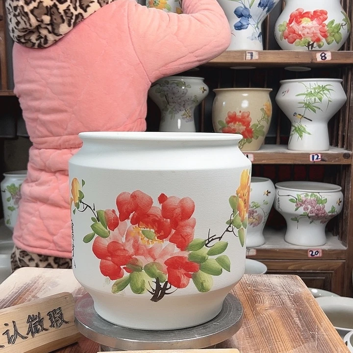 摆件电饭煲红牡丹新款陶瓷