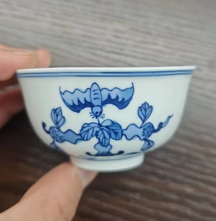 景德镇函夏非遗青花蝙蝠葫芦画片主人杯5y