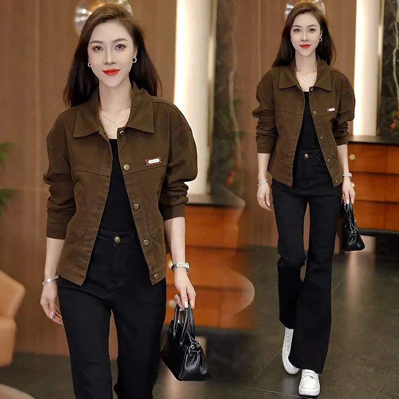 时尚水洗牛仔短外套女2025秋季新款洋气显瘦翻领百搭休闲夹克上衣