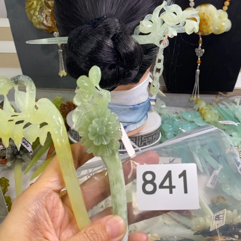 【闪购商品】岫玉发饰合金风***心