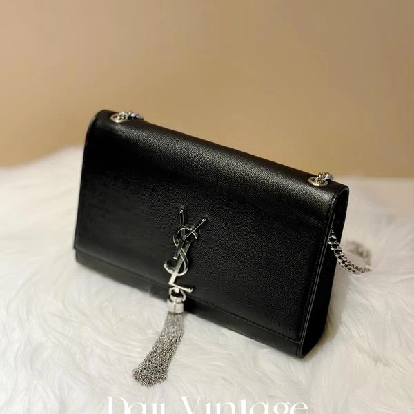 大吉中古/ysl圣罗兰黑银流苏kate中号斜挎包