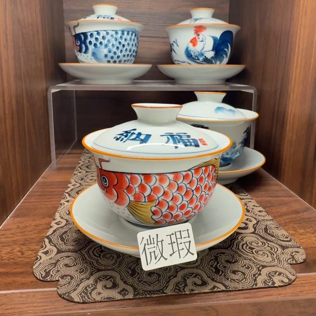 釉下手绘茶具微瑕