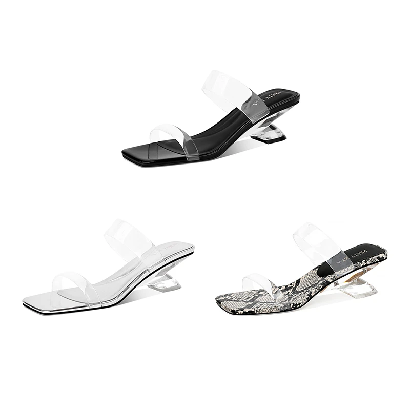 【跟高5cm】2025年夏季新款露趾粗跟高跟透明一字带凉鞋拖鞋百搭